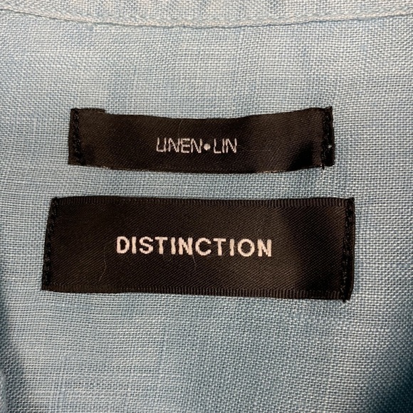 Distinction Short Sleeve 100% Linen Western Button Shirt Size XL 17 1/2 Blue - Picture 3 of 9